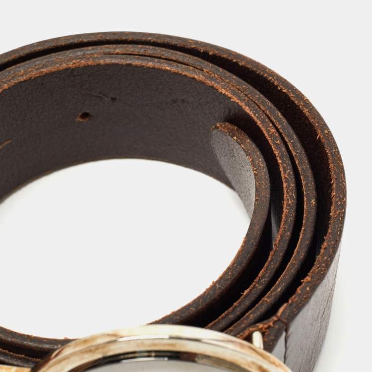 Pre Owned Dolce & Gabbana Brown Leather DG Logo Buckle Belt 90 CM