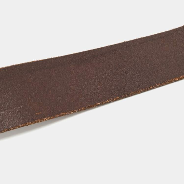 Pre Owned Dolce & Gabbana Brown Leather DG Logo Buckle Belt 90 CM