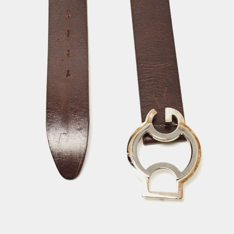 Pre Owned Dolce & Gabbana Brown Leather DG Logo Buckle Belt 90 CM