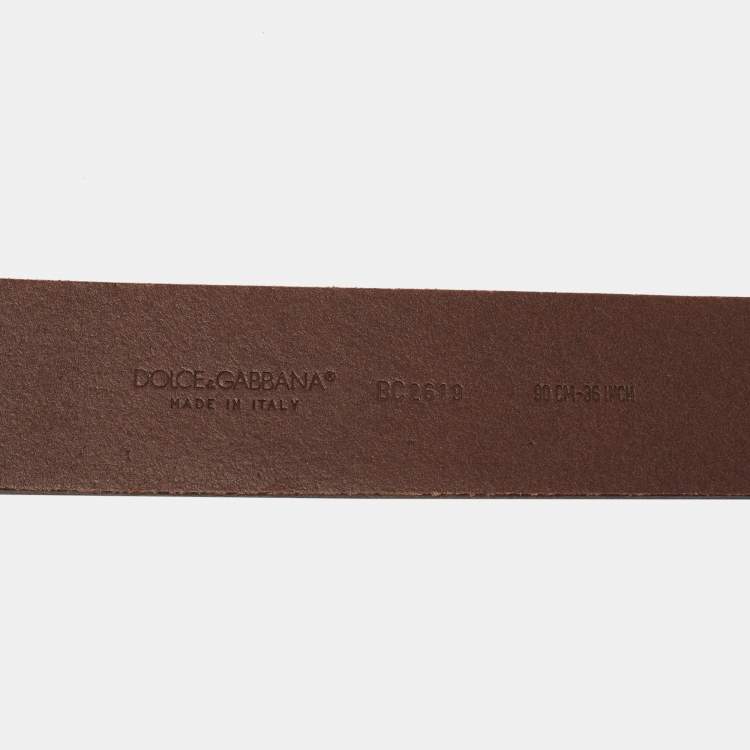 Pre Owned Dolce & Gabbana Brown Leather Buckle Belt 90 CM