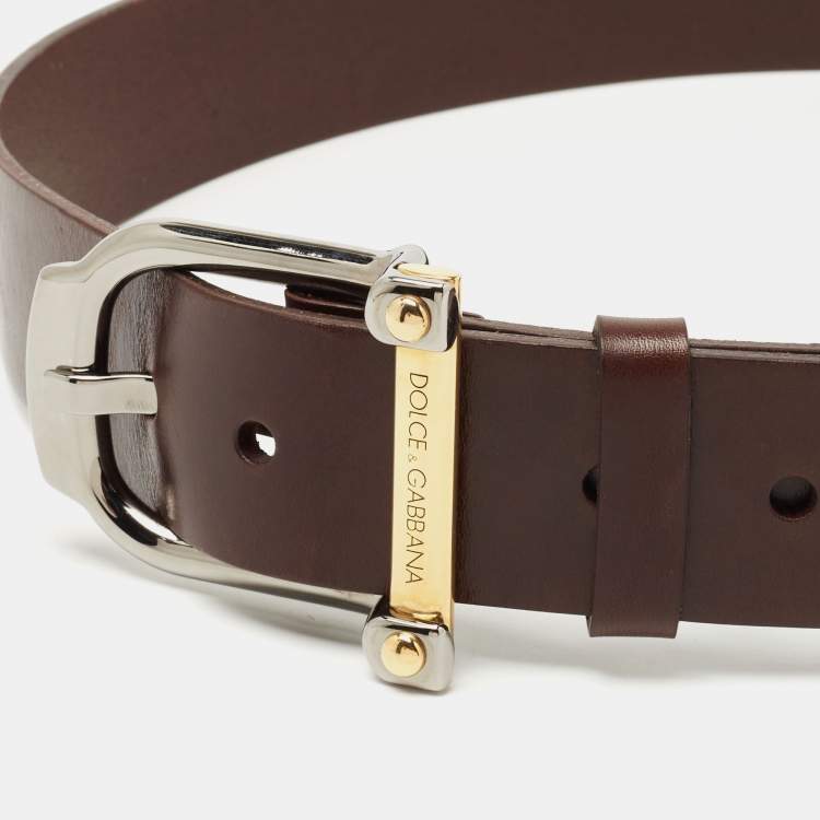 Pre Owned Dolce & Gabbana Brown Leather Buckle Belt 90 CM