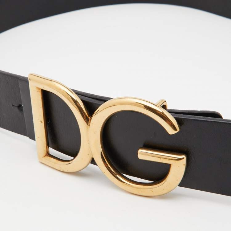 Pre Owned Dolce & Gabbana Black Leather D&G Logo Belt 90CM