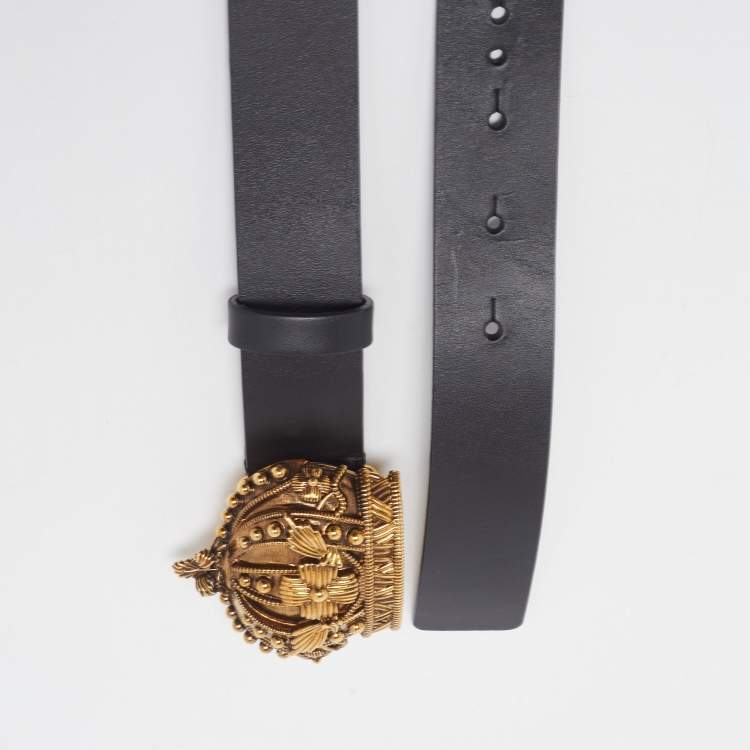 Dolce & Gabbana Black Leather Crown Buckle Belt 95CM Dolce