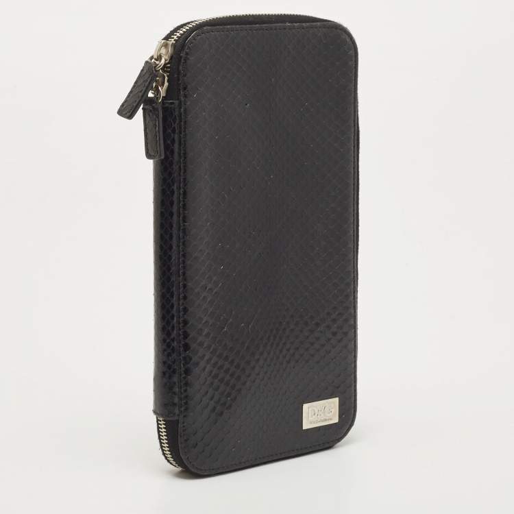 Pre Owned Dolce & Gabbana Black Watersnake Leather Zip Around Organizer