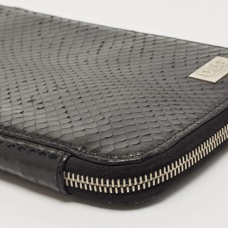 Pre Owned Dolce & Gabbana Black Watersnake Leather Zip Around Organizer