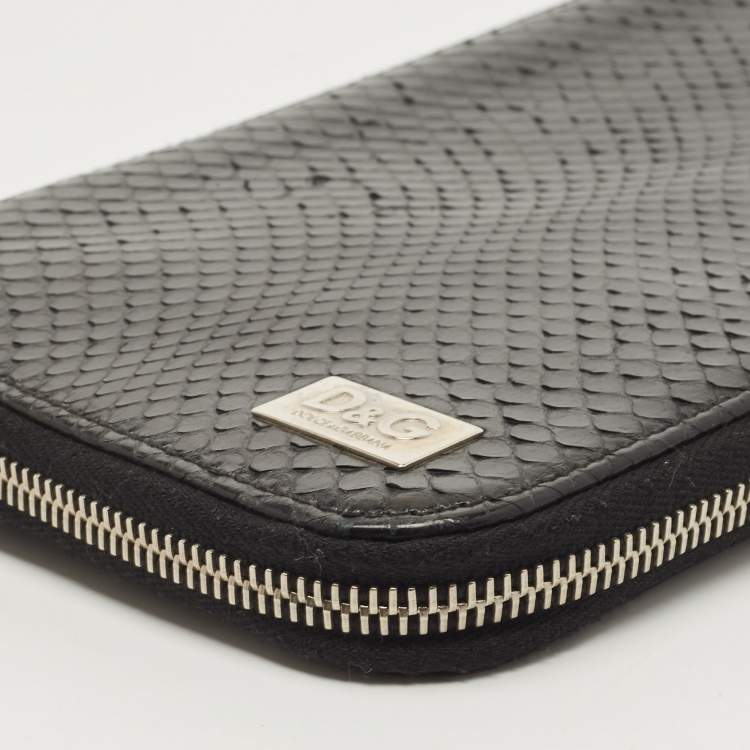 Pre Owned Dolce & Gabbana Black Watersnake Leather Zip Around Organizer