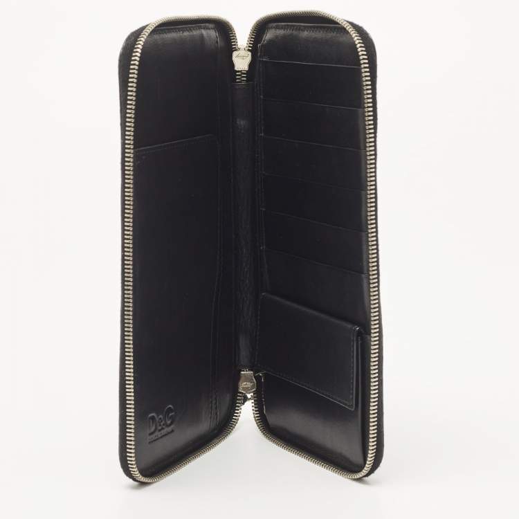 Pre Owned Dolce & Gabbana Black Watersnake Leather Zip Around Organizer