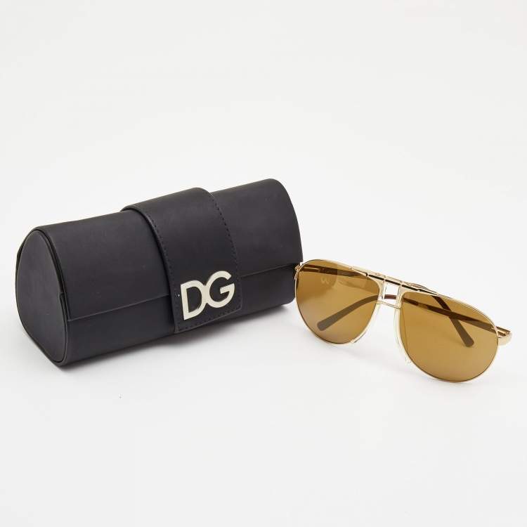 Pre Owned Dolce & Gabbana Brown/Gold Frame Aviator Sunglasses