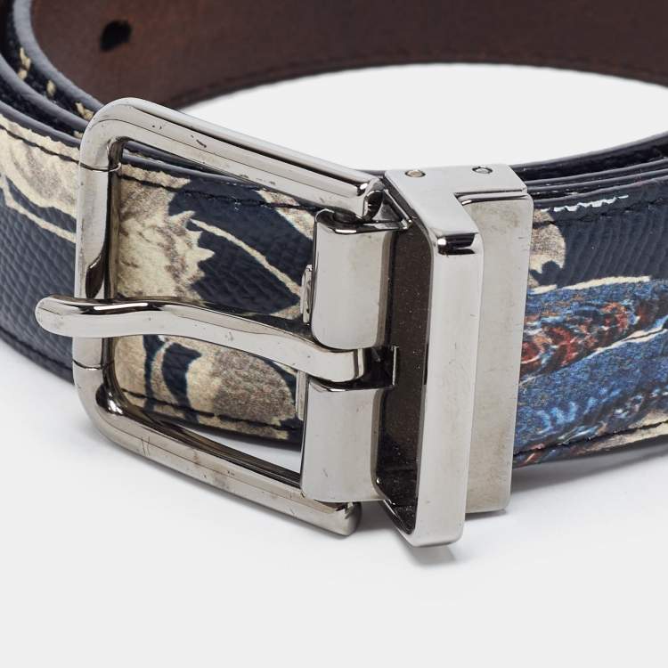 Pre Owned Dolce & Gabbana Mulitcolor Floral Printed Leather Buckle Belt 100CM