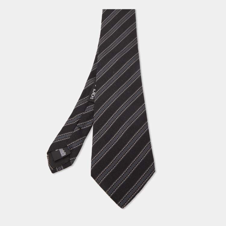Pre Owned Dolce & Gabbana Black Diagonal Striped Silk Tie