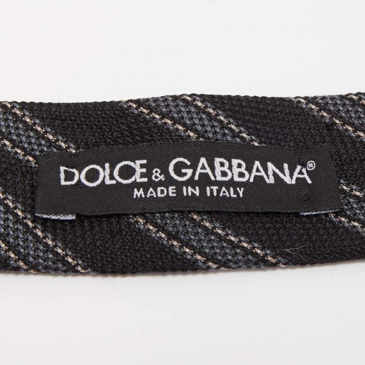 Pre Owned Dolce & Gabbana Black Diagonal Striped Silk Tie