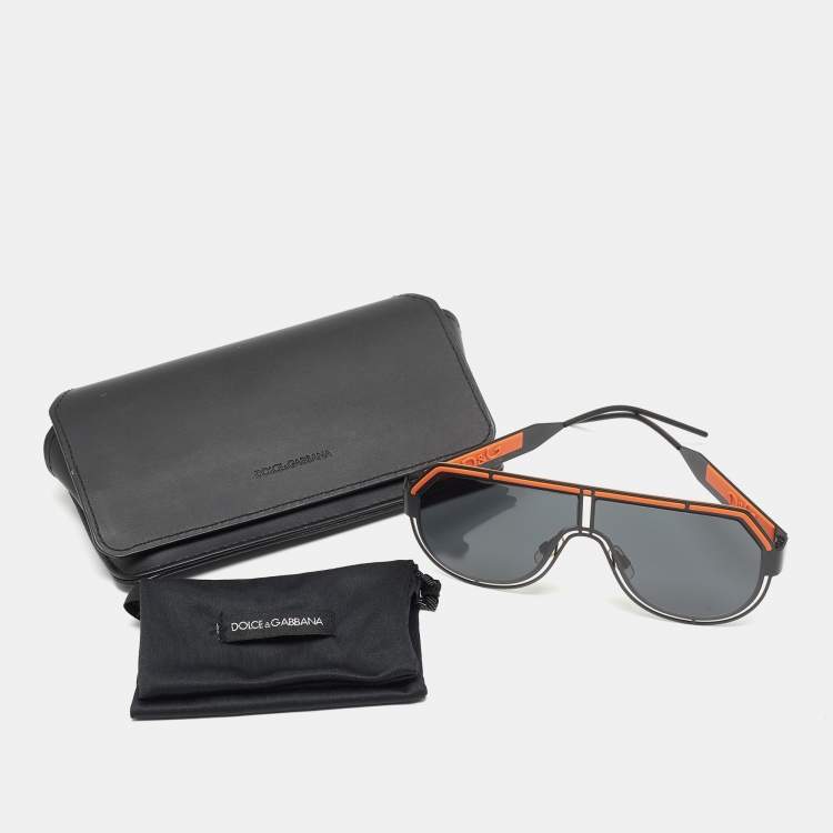 Pre Owned Dolce & Gabbana Black/Orange DG 2231 Shield Sunglasses