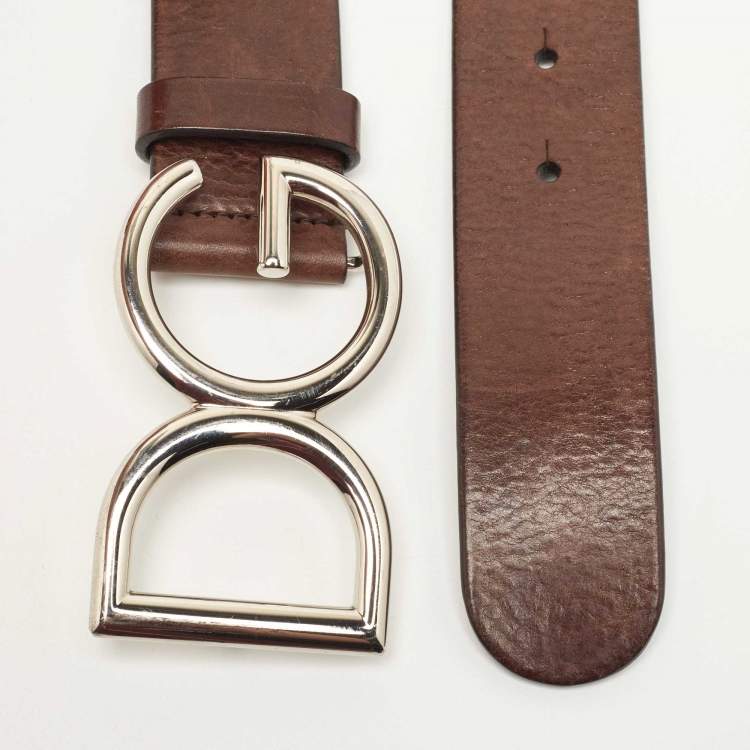 Pre Owned Dolce & Gabbana Brown/Black Leather D&G Logo Belt 90CM