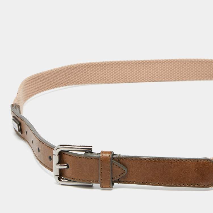 Pre Owned Dolce & Gabbana Beige/Brown Canvas and Leather Belt 90CM