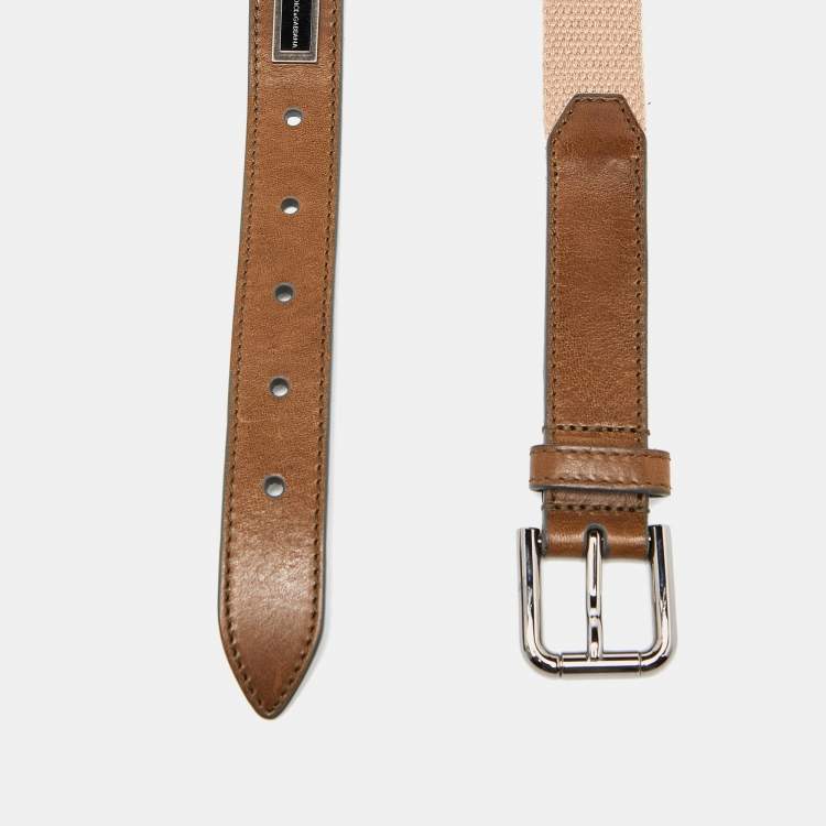 Pre Owned Dolce & Gabbana Beige/Brown Canvas and Leather Belt 90CM