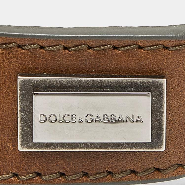 Pre Owned Dolce & Gabbana Beige/Brown Canvas and Leather Belt 90CM