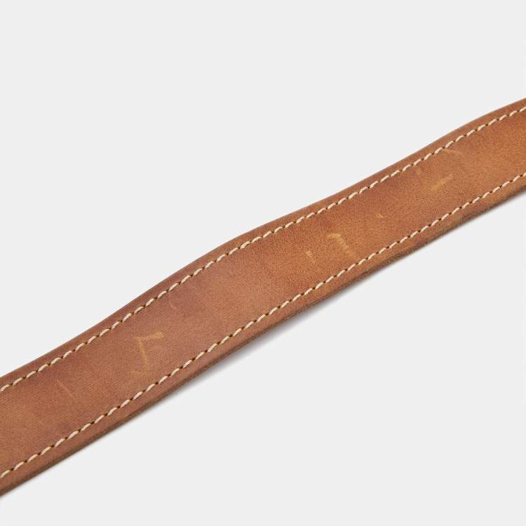 Pre Owned Dolce & Gabbana Brown Leather Logo Plaque Belt 95 CM