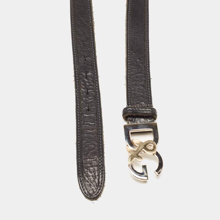 Pre Owned Dolce & Gabbana Black Leather DG Logo Belt 90CM