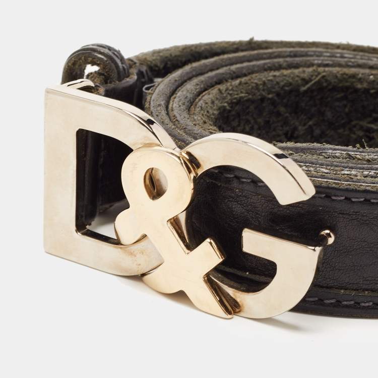 Pre Owned Dolce & Gabbana Black Leather DG Logo Belt 90CM