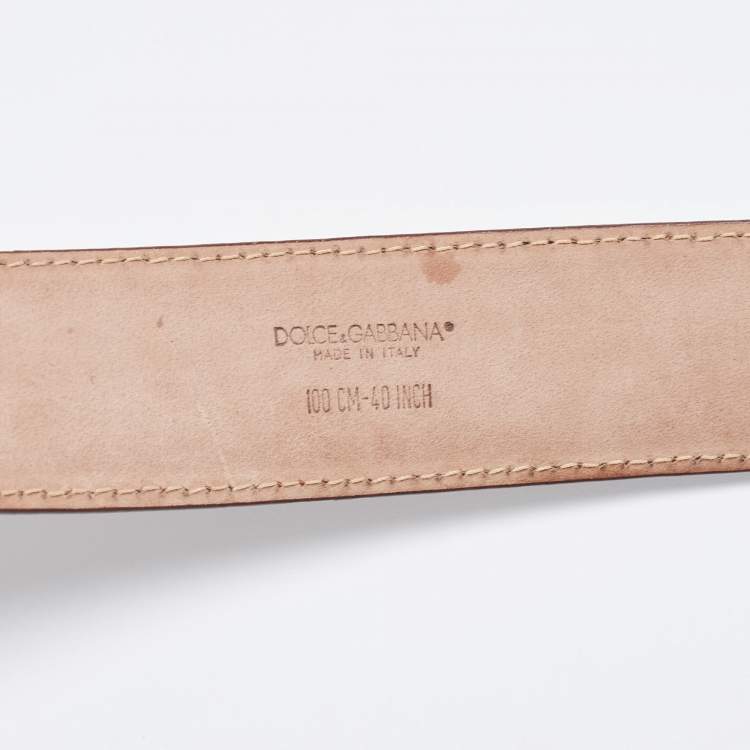 Pre Owned Dolce & Gabbana Brown Leather DG Logo Buckle Belt 100 CM