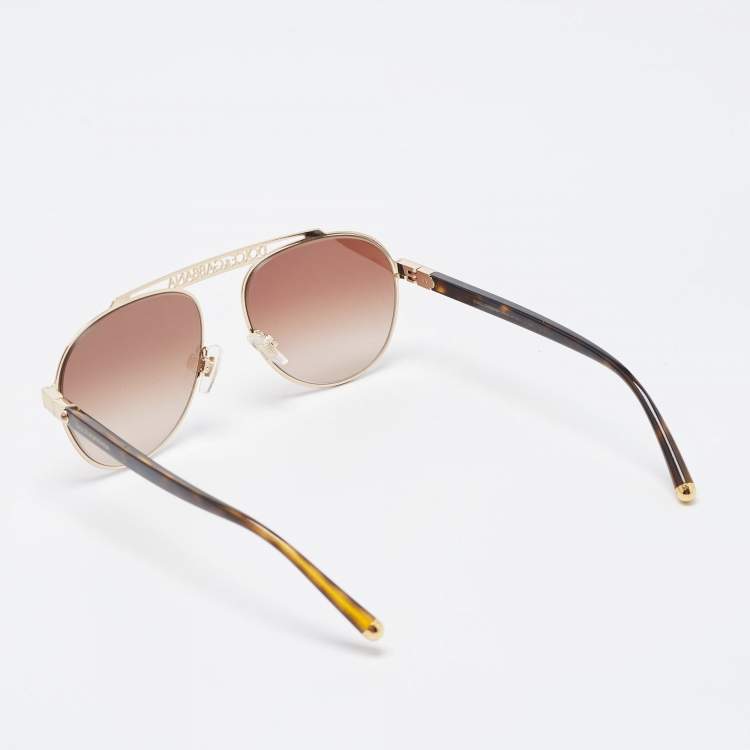 Pre Owned Dolce & Gabbana Brown Gradient DG2235 Logo Aviator Sunglasses