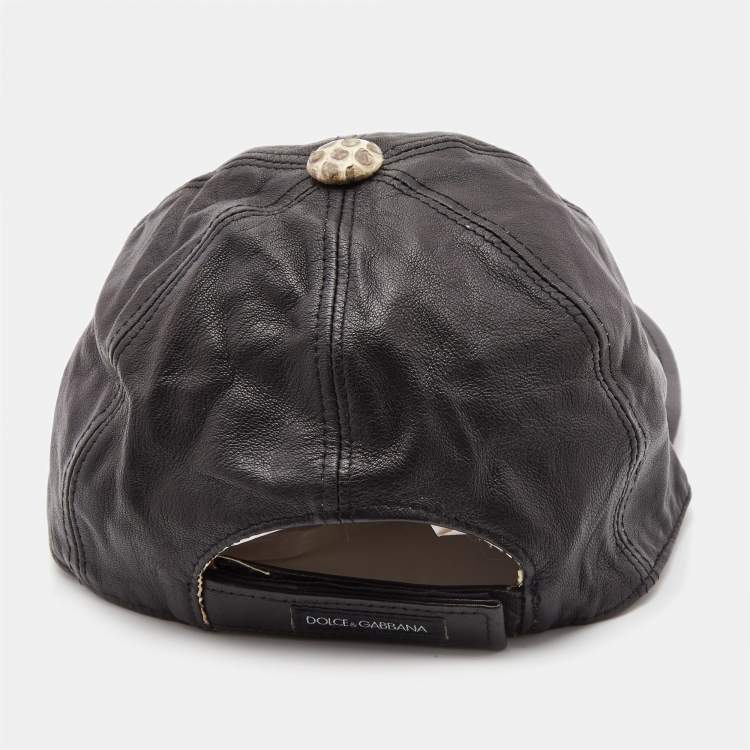 Pre Owned Dolce & Gabbana Black Leather and Python Baseball Cap Size 58
