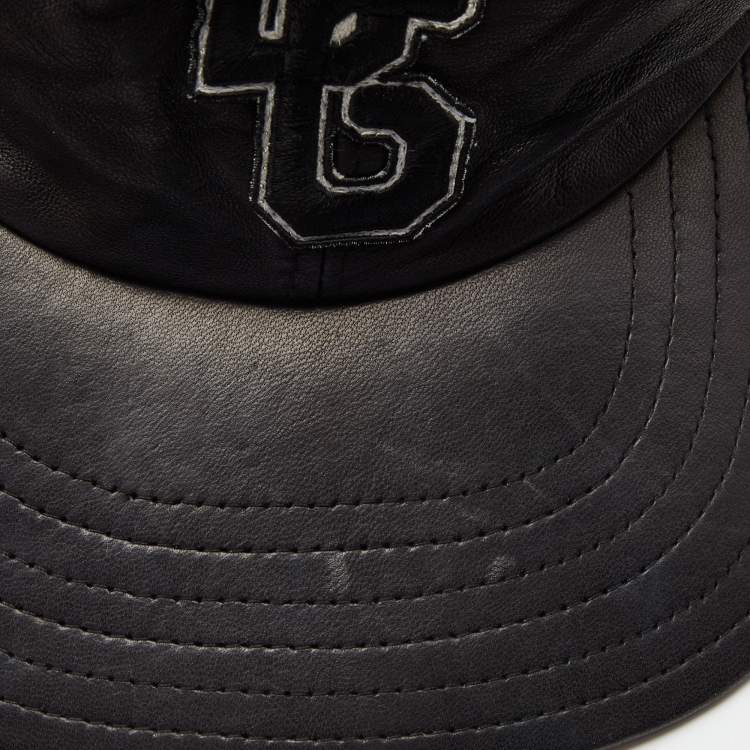 Pre Owned Dolce & Gabbana Black Leather and Python Baseball Cap Size 58