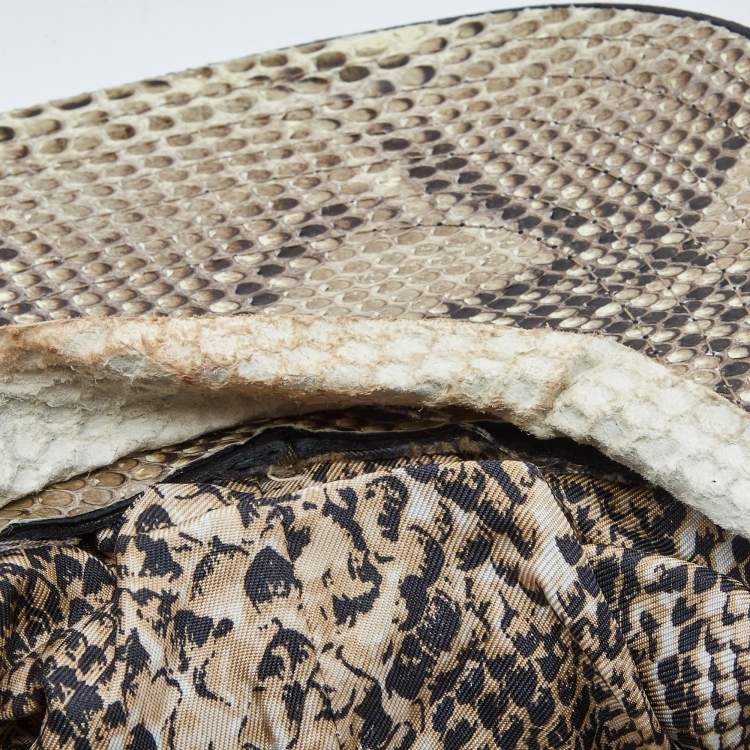 Pre Owned Dolce & Gabbana Black Leather and Python Baseball Cap Size 58