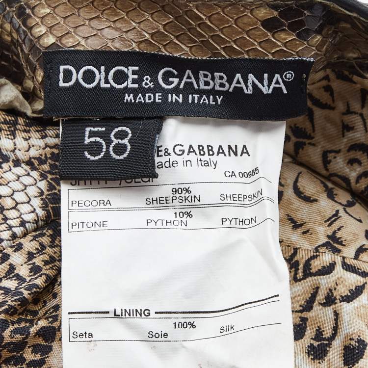 Pre Owned Dolce & Gabbana Black Leather and Python Baseball Cap Size 58