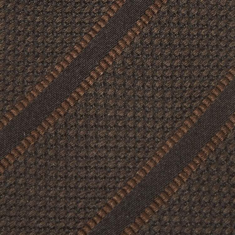 Pre Owned Dolce & Gabbana Brown Striped Silk Skinny Tie