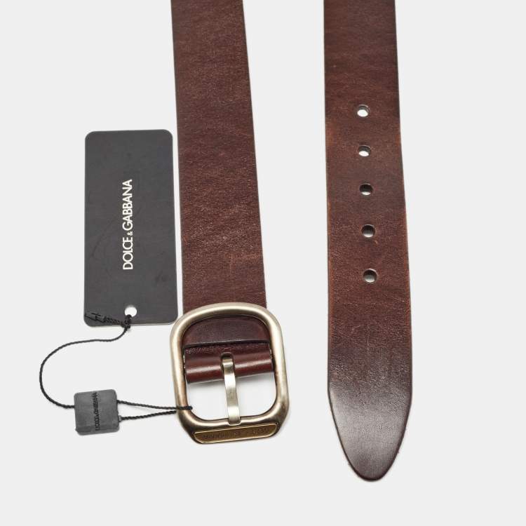 Pre Owned Dolce & Gabbana Dark Brown Leather Buckle Belt 80CM