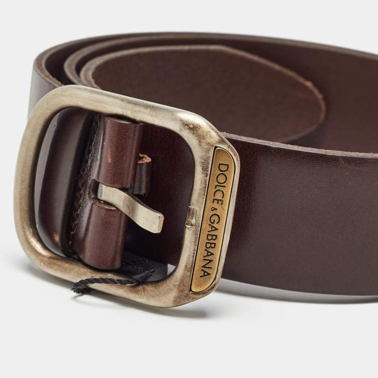 Pre Owned Dolce & Gabbana Dark Brown Leather Buckle Belt 80CM