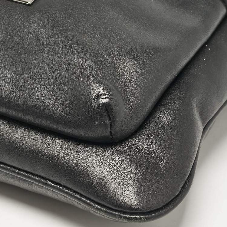 Pre Owned Dolce & Gabbana Black Leather Front Pocket Messenger Bag
