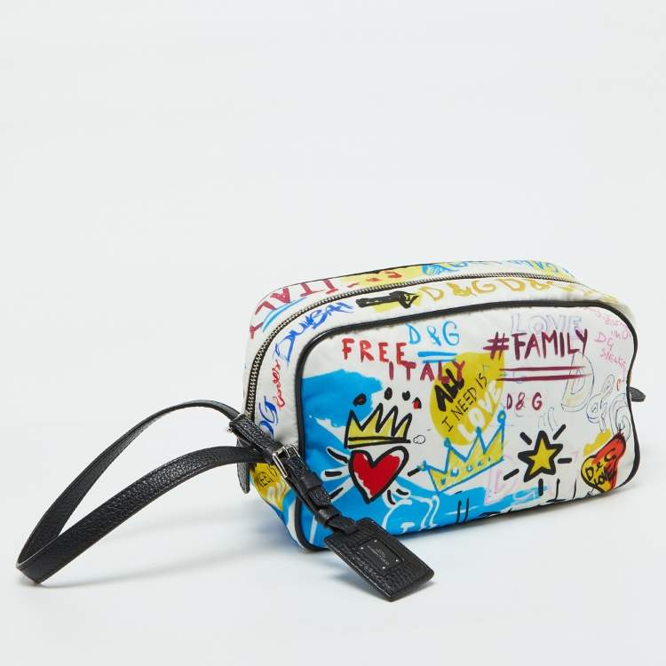 Pre Owned Dolce & Gabbana Multicolor Graffiti Printed Nylon Pouch