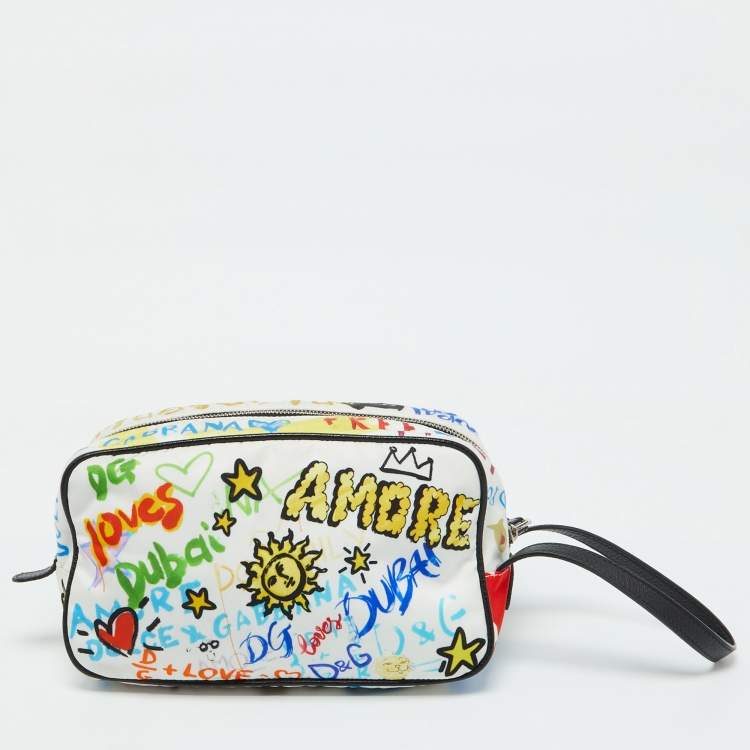 Pre Owned Dolce & Gabbana Multicolor Graffiti Printed Nylon Pouch