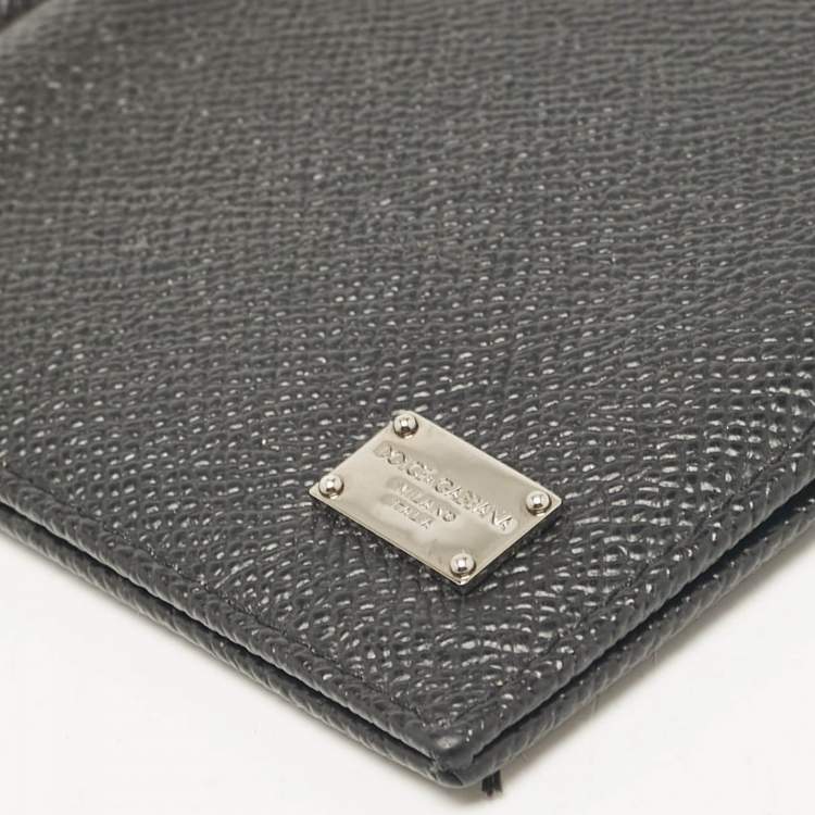 Pre Owned Dolce & Gabbana Black Leather Money Clip Bifold Card Holder