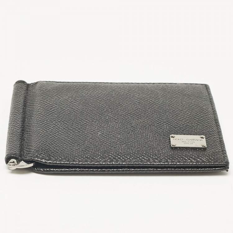 Pre Owned Dolce & Gabbana Black Leather Money Clip Bifold Card Holder