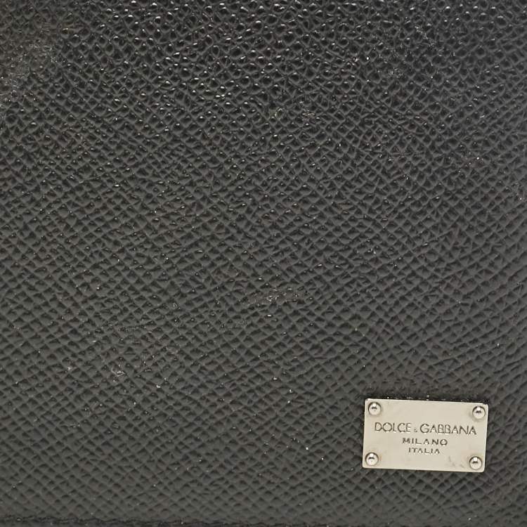 Pre Owned Dolce & Gabbana Black Leather Money Clip Bifold Card Holder