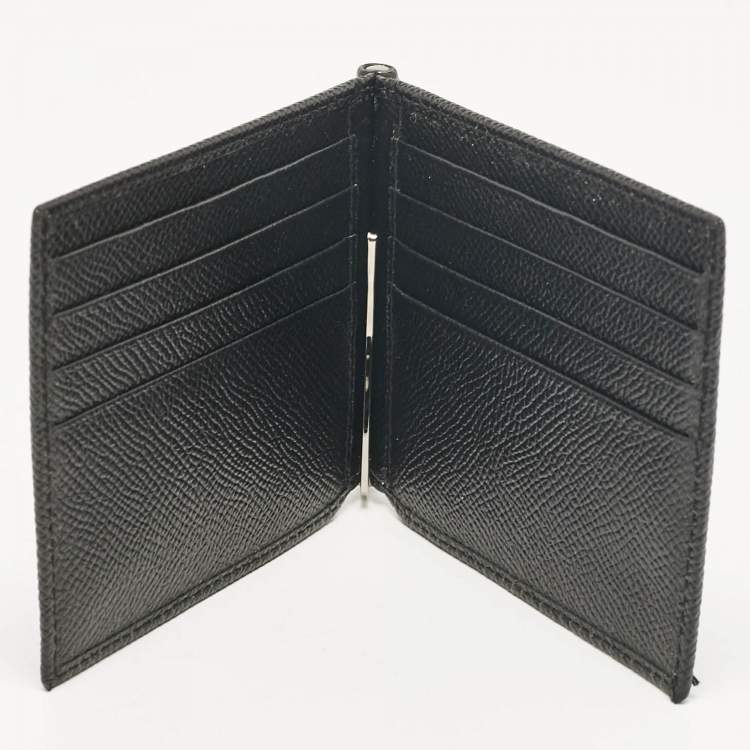 Pre Owned Dolce & Gabbana Black Leather Money Clip Bifold Card Holder
