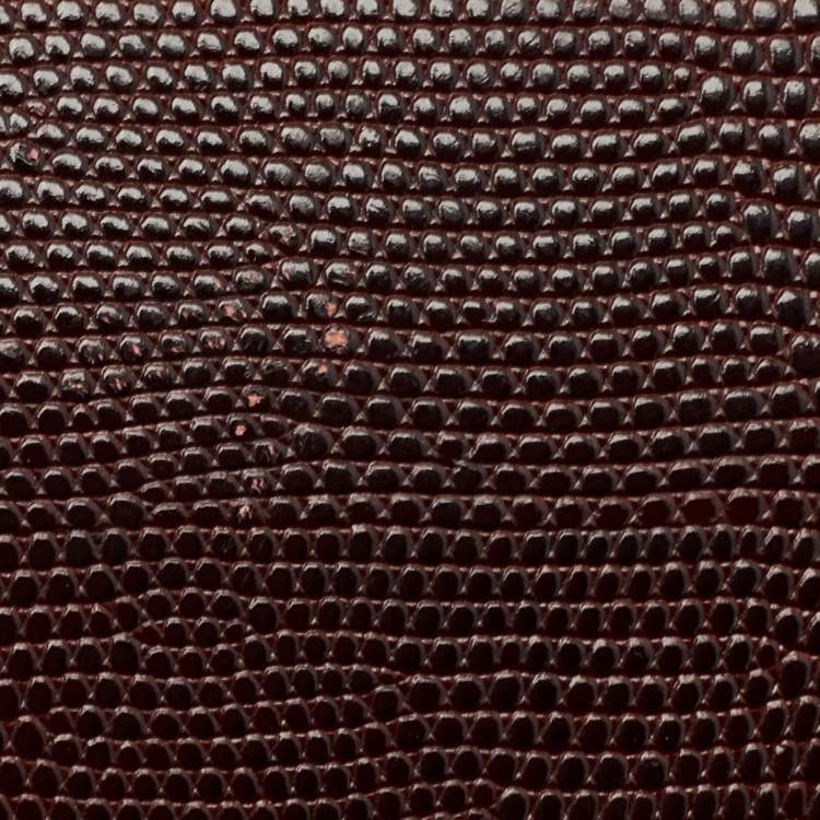 Pre Owned Dolce & Gabbana Burgundy Lizard Embossed Leather Wristlet Lock Pouch