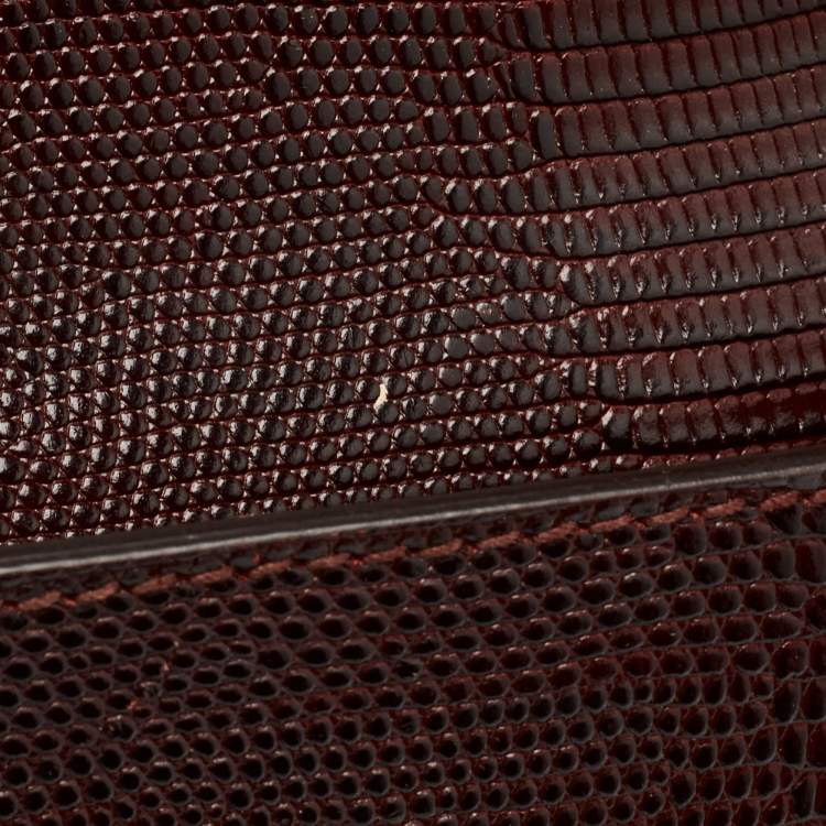 Pre Owned Dolce & Gabbana Burgundy Lizard Embossed Leather Wristlet Lock Pouch