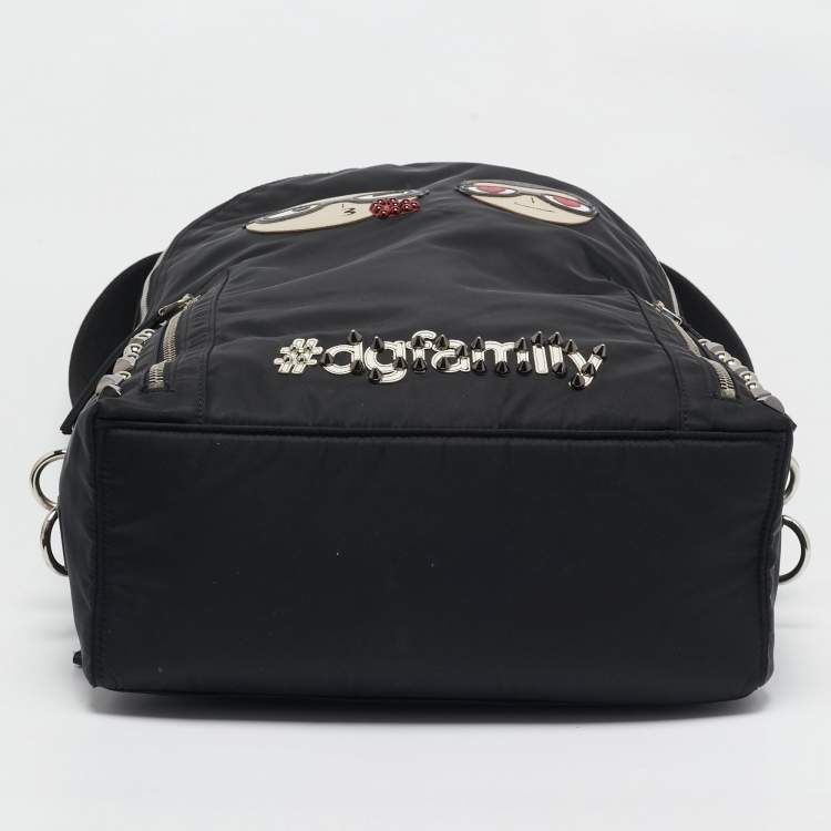 Pre Owned Dolce & Gabbana Black Leather and Nylon Studded Patch Backpack