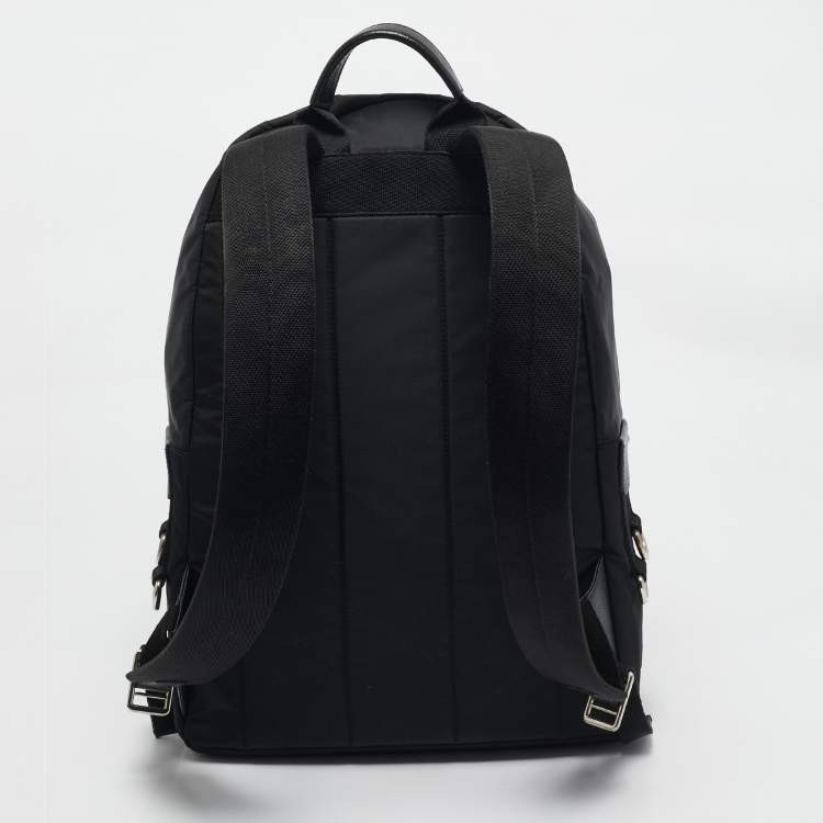 Pre Owned Dolce & Gabbana Black Leather and Nylon Studded Patch Backpack