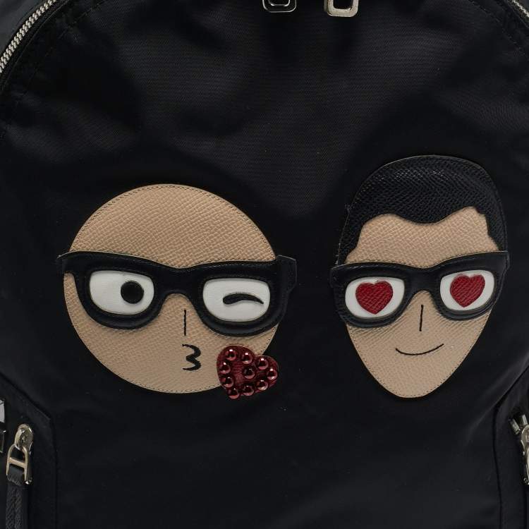 Pre Owned Dolce & Gabbana Black Leather and Nylon Studded Patch Backpack