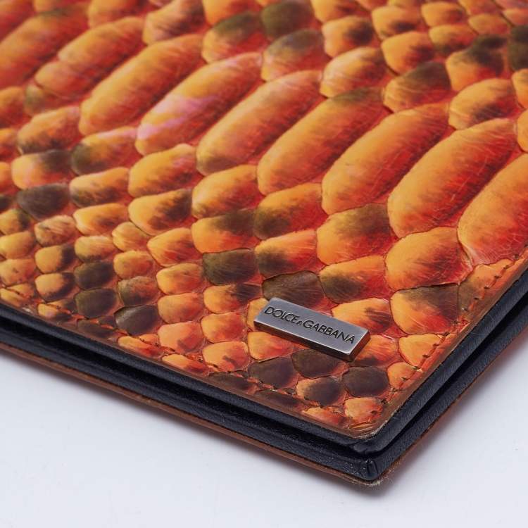 Pre Owned Dolce & Gabbana Orange Python Bifold Wallet
