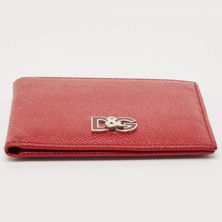 Pre Owned Dolce & Gabbana Red Leather Logo Plaque Bifold Wallet