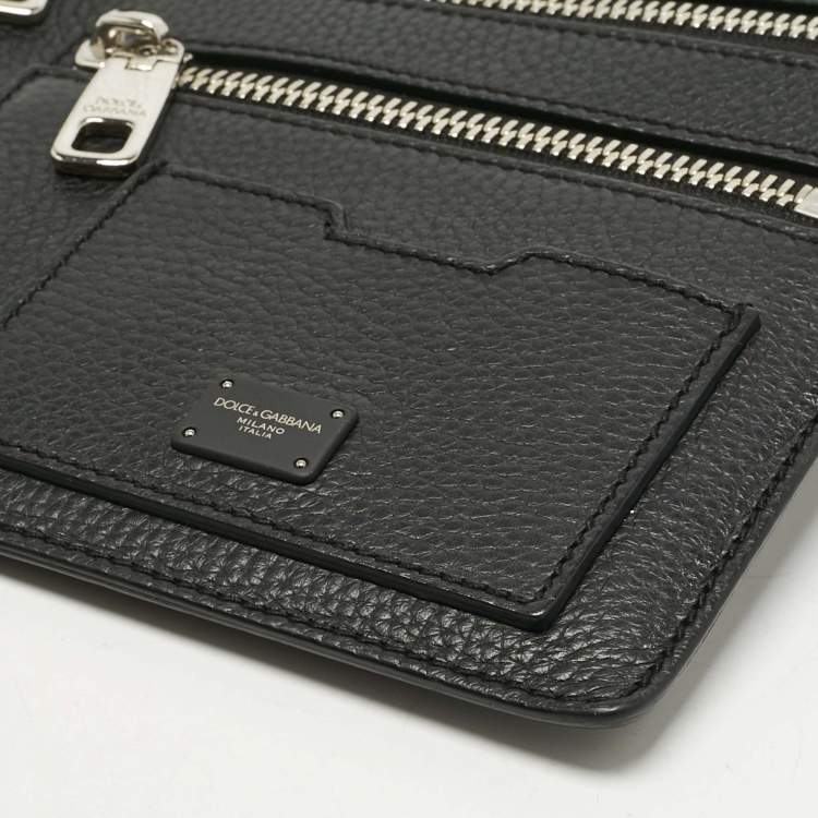 Pre Owned Dolce & Gabbana Black Leather Palermo Angular Multi-Zip Flat Belt Bag