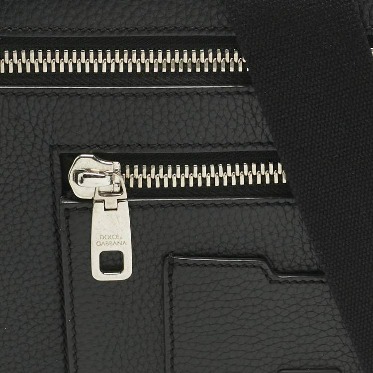Pre Owned Dolce & Gabbana Black Leather Palermo Angular Multi-Zip Flat Belt Bag