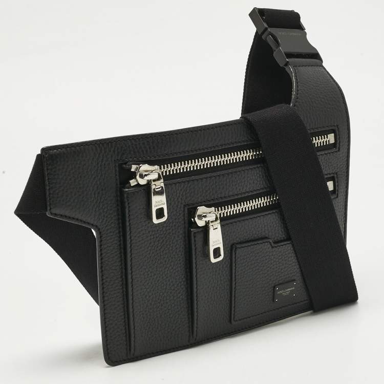 Pre Owned Dolce & Gabbana Black Leather Palermo Angular Multi-Zip Flat Belt Bag