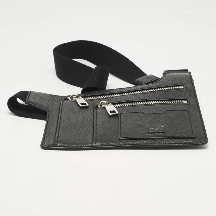 Pre Owned Dolce & Gabbana Black Leather Palermo Angular Multi-Zip Flat Belt Bag
